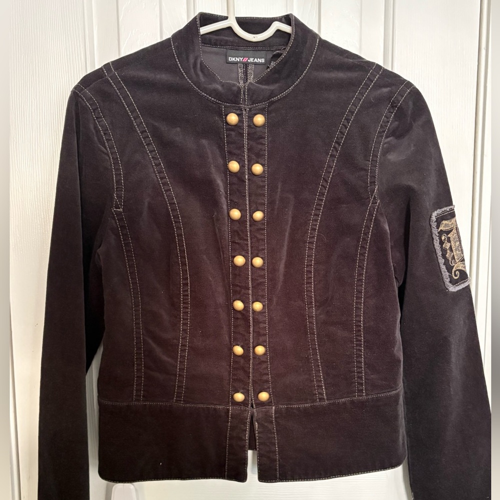 DKNY Women's Black Velvet Jacket w/Gold Buttons Soldier Army Equestrian Size L